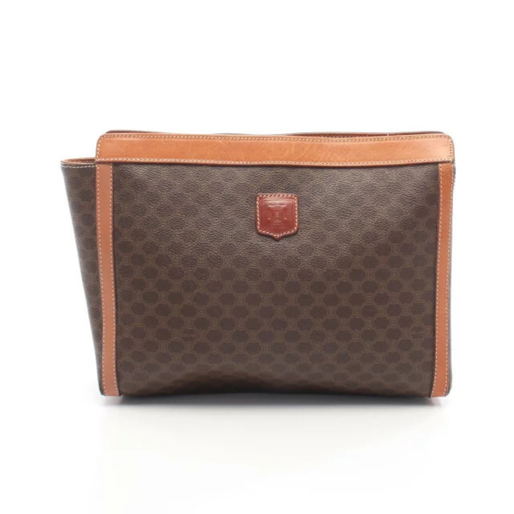 Celine Macadam Shoulder Bag Canvas Leather Brown